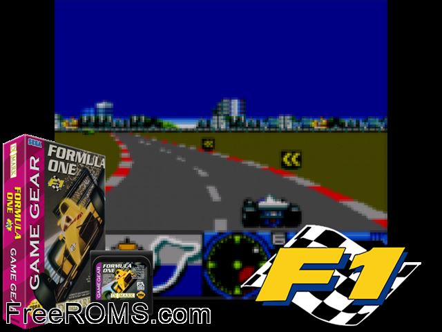 Formula 1 Game Gear game showing 3D box cover and gameplay screenshot